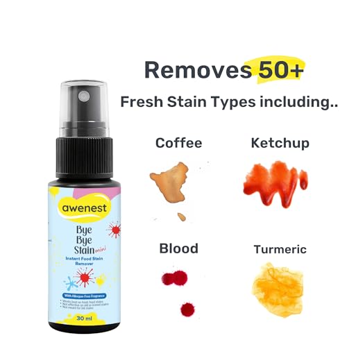 Image of awenest Instant Fabric Stain Remover Spray | Bye Bye Food Stain | Removes 50+ Stains | Toxin-Free | Eco-friendly & Plant-Based | 90ml (Pack of 3) - Perfect for Clothes, Sofas, Car Seats and more