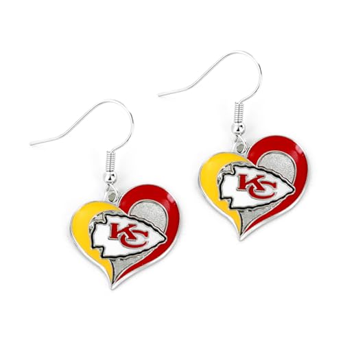 aminco womens nfl kansas city chiefs swirl heart earrings multi one size