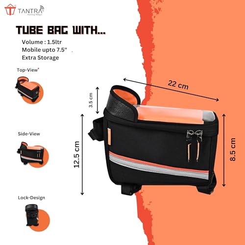 Image of TANTRA Polyester Bicycle Front Frame /Tube Bag with Waterproof Touch Screen Bicycle Pouch for Mobile Holder Black