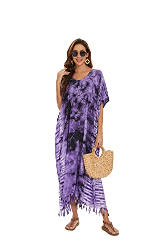 Image of Beautybatik Women Hippie Tie Dye Caftan Kaftan Loungewear Maxi Plus Size Long Dress XL to 4X
