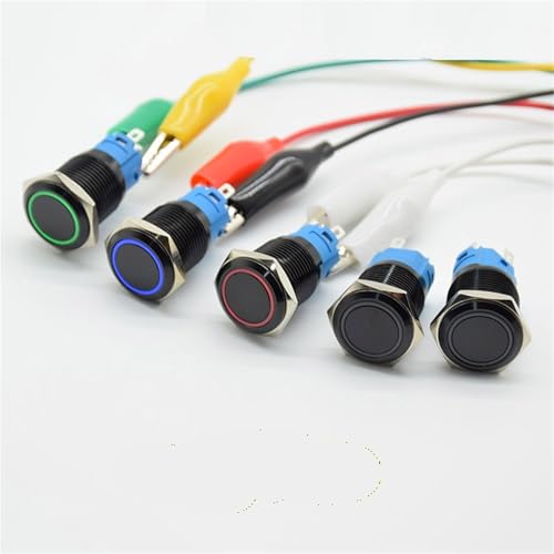 Conmutador metalico 16mm de alta resistencia 5V con autobloqueo y anillo led amarillo