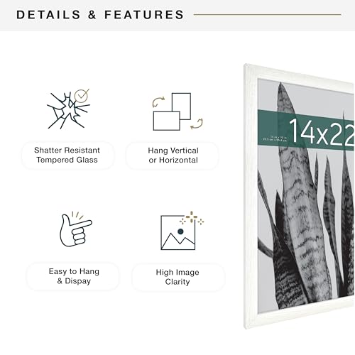 MCS Studio Gallery 14x22 Poster Frame White Woodgrain, Vertical & Horizontal Wall Hanging Large Picture Frame for Photos, Posters & Art Prints (1-Pack)