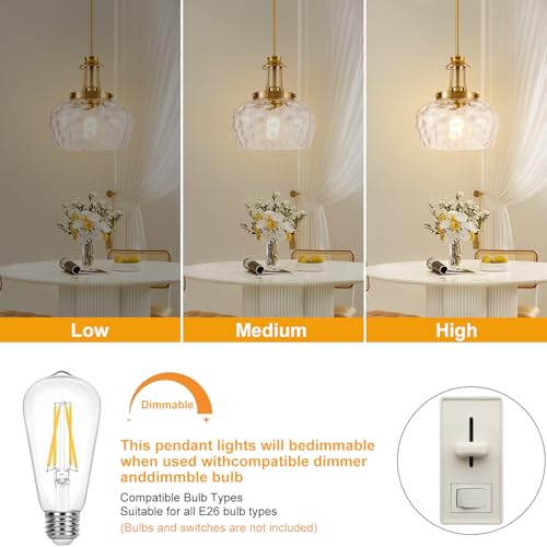 Image of Modern Pendant Lights Kitchen Island, Brushed Gold Pendant Light Fixtures with 10 inch Clear Hammered Glass Shade, Industrial Hanging Pendant Lights Fixture for Kitchen Island Dining Room Bedroom Entryway