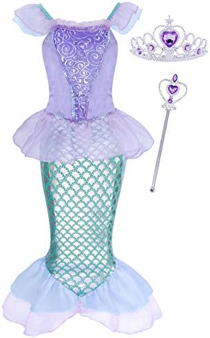 Cozep Girls Sequins Mermaid Costume Dress - Halloween Princess Party Outfit With Accessories (Toddler To Kids)