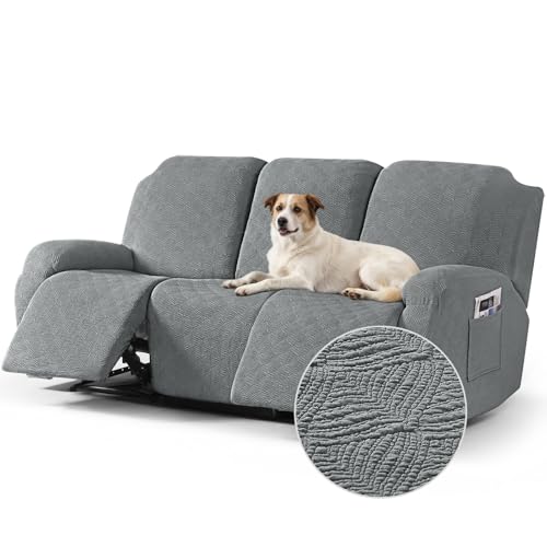 Image of Timeles Recliner Covers for 3 Seater Reclining Couch Covers Sofa Slipcover Furniture Protector for Dogs and Pets Stretch Soft Washable (Three-Seater, Light Gray)
