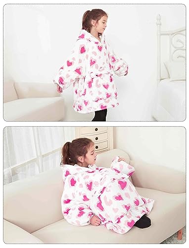Image of KFUBUO Wearable Blanket Hoodie for Kids Sherpa Patterns Oversized Sweatshirt Blanket With Pocket 6-10 Year Old Girl Boy Gifts for Kids