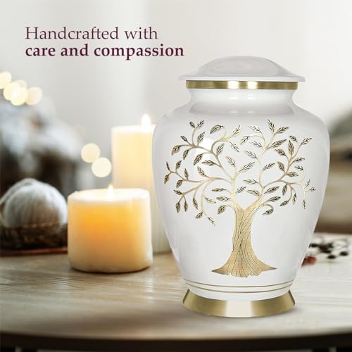Image of Trupoint Memorials Cremation Urns for Human Ashes, Tree of Life Decorative Burial Urn for Adult Men and Women, Large White