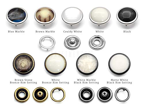 Craftmemore 20 Sets 12Mm Pearl Snaps Fasteners Pearl-Like Prong Snap Button For Western Shirt Clothes Popper Studs - Silver Brass Rim Setting (12 Mm, Brown Marble) #TOP2