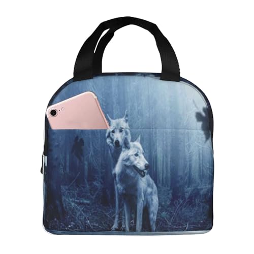 保冷ランチバッグ 大容量 防水 熱漏れ防止 おしゃれで丈夫 通勤、通学、アウトドアに便利 男女兼用 (ウルフ捕食者の森)