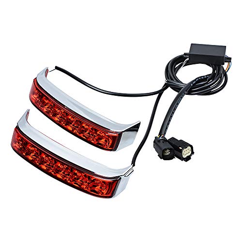 LED Saddlebag Tail Run Brake Turn Signal Light Lamp Compatible with Harley Touring FLHTCU FLHTCUL FLHTK FLHTKL FLTRU '14-'18 FLHTKSE FLTRUSE '16-'18 (Chrome Housing/Red Lens)
