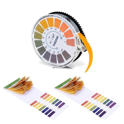 VYNZOR 1 Rollo 5m PH Papel +160 piezas Tiras reactivas de valor de pH Indicador Tornasol Papel Rollo Prueba Rango 0 14 pH para Zumo Agua Orina Saliva Dieta Alcalina Necesidad de Salud,Papel tornasol
