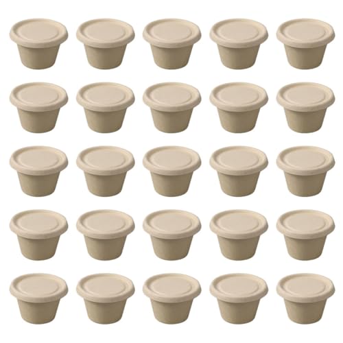 Operitacx Contenitori per Antipasti Biodegradabili 50 Pezzi da 4 Oz Coperchio Sigillante in Cellulosa Naturale, Tazze per Salsa Leggere e Portatili per Picnic, Ufficio e Ristorazione