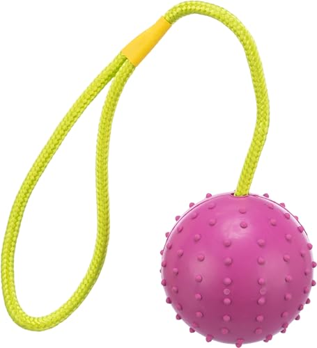 Trixie ball on rope, natural rubber, ø 7/30 cm, pink/lime, dog toy, fetch, tug-of-war