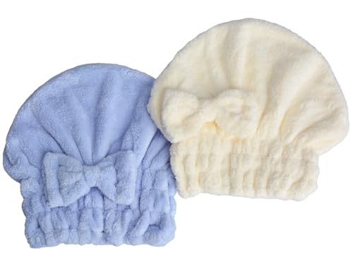 MAYOUTH Microfiber Hair Drying Towels Head wrap with Bow-Knot Shower Cap Hair Turban hairWrap Bath Cap for Curly Long & Wet Hair Gift for Women 2pack