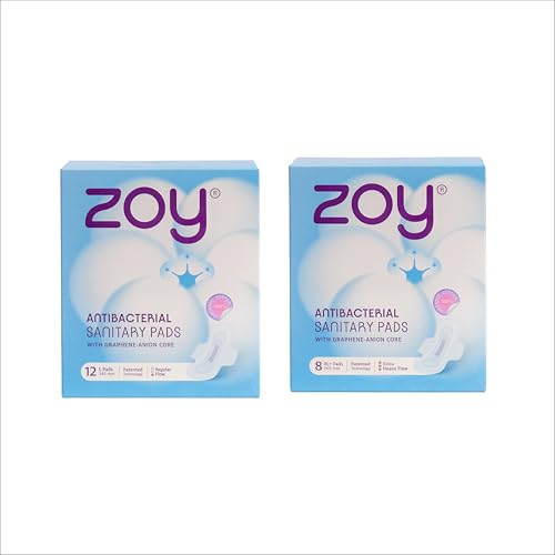 Image of ZOY Graphene Sanitary Pads for Women L,XL Mediumflow, Heavy Flow | Anti-Bacterial Protection | Rash-Free, High Absorbency, Breathable Cotton, Odour Control | Ultra Thin Leak Lock Pads | 22 Pads