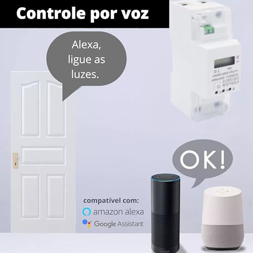 Medidor de Energia, Consumo, Com Rele de 65A Monofásico Inteligente Wi-Fi, Alexa, Google