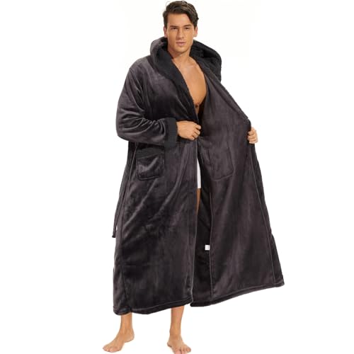 ccko Mens Robe with Hood, Big and Tall Warm Soft Plush Robes for Men, Men's Bathrobe with Pockets for Spa Bath Shower3