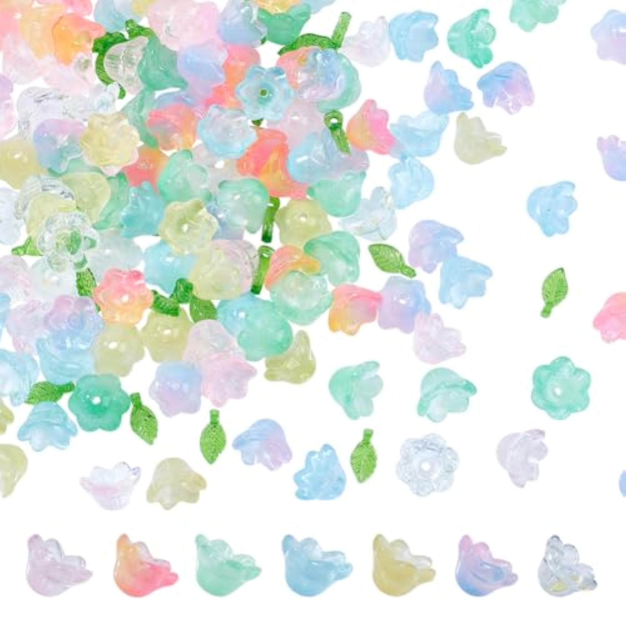 240 Pcs Glass Bell Flower Beads Kits