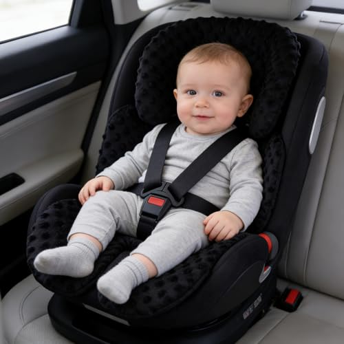 Image of KAKIBLIN Infant Car Seat Insert, Baby Carseat Head & Body Support for Newborn, 2-in-1 Reversible Baby Car Seat Cushion, Soft Stroller Cushion Insert for Car Seats, Bouncer, Strollers, Swing (Black)