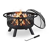 Relaxdays Brasero Exterior con Atizador y Cubierta Antichispas, Negro