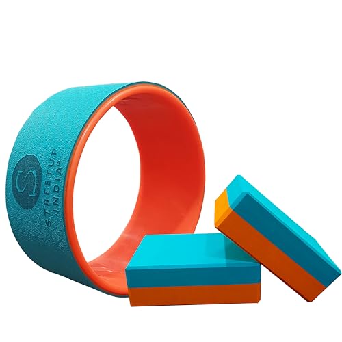 Image of Streetup India Yoga Wheel for Stretching, Exercise, Back Bends, Workout for Unisex With High Density Strong Foam Sweat Resistant (Sea Green wheel & Brick)
