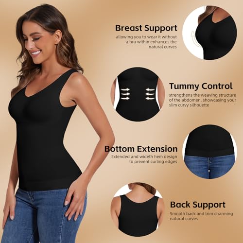 Image of JOYSHAPER Women Shapewear Tops with Padded Bra Camisole Shapewear Tank Tops | V-Neck Cami Shaper, Tank Tops With Built In Bras, Compression Tank Tops, Tummy Control Shapewear Camisoles,Daily Wear Tops