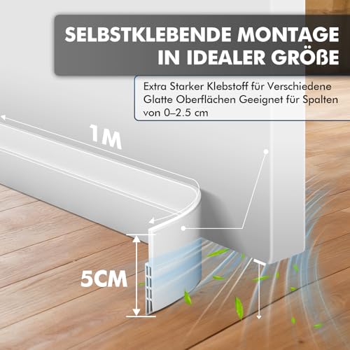 shinfly Türdichtung Zugluftstopper für Türen, Selbstklebend,（1M, Weiß） – Ansicht 3