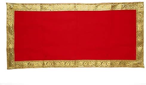 Mat Aasan Pooja Cloth Puja Table God Idol Puja Temple Altar Cloth 18"X36" | Mat aasan Velvet cloth Multipurpose Puja Mandir Home Puja Chowki Aasan Item Articles for Indian Traditional FestivalRed