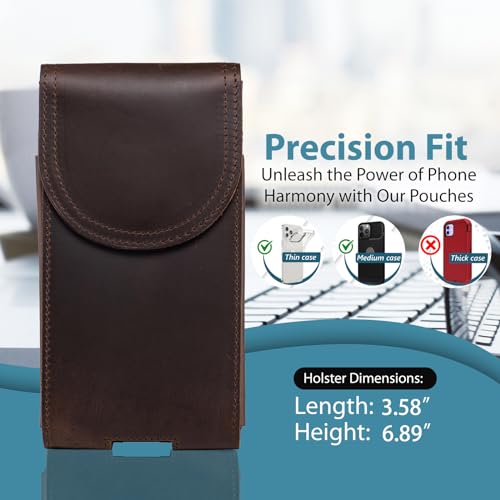 Hengwin Leather Cell Phone Holster Case with Belt Clip Fit for iPhone 17 Pro Max 16 Pro Max Samsung Galaxy S25 Ultra, Full Protection Phone Belt Pouch for Construction Gardening Outdoor Work (Coffee) by hengwin - Used condition - Image 2