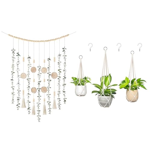 Dahey Hanging Artificial Plant Eucalyptus and Macrame Plant Hanger Set