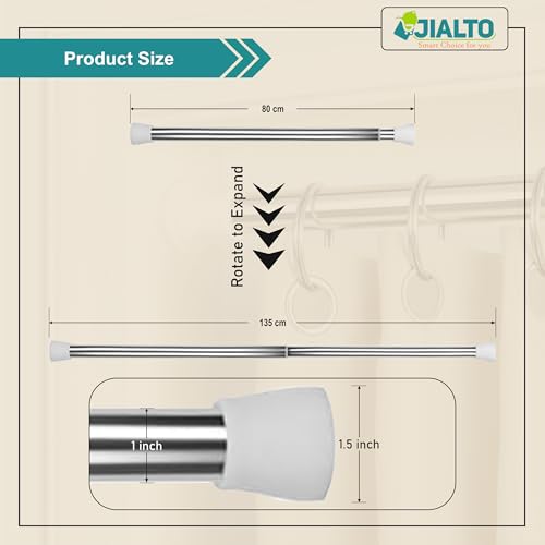 Image of JIALTO 80 Cm To 135 Cm Multifunctional Adjustable Rod | Extendable Shower Curtain Tension Rod Non-Drilling for Wall Anti-Skid Spring Pull | Door Curtain & Bathroom Pipe Rods (WHITE PACK Of - 1)