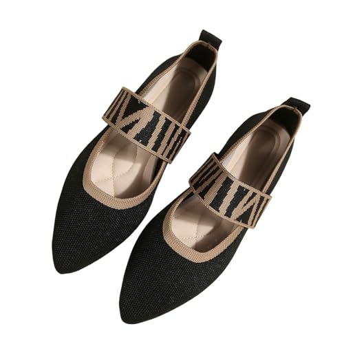 Zapatos planos para mujer, ligeros, cómodos, suaves, con punta puntiaguda, zapatos informales, ligeros, elegantes, de punto, antideslizantes, transpirables, Negro , 42 EU