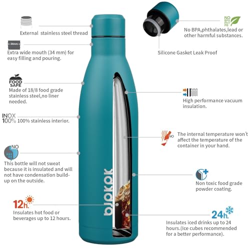 Image of BJPKPK 25 oz Insulated Stainless Steel Water Bottle, Metal Sports Flask