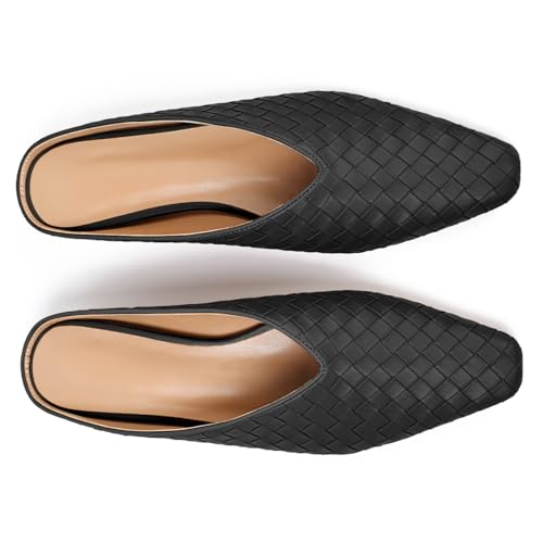 Image of Woven Mules for Women Slip on Comfortabke Metallic Slides Ladies Trendy Square Toe Hidden Wedge Mules
