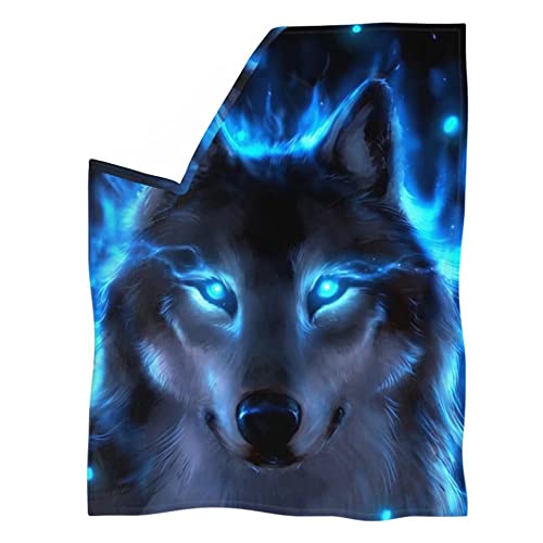 chaqlin Blue Neon Wolf Throw Blanket,Cool Animal Printed Blanket Bedding Couch School Office Sofa Chair Blankets,Air Conditioning Comfort Blanket for Kids Adult,XX-Large