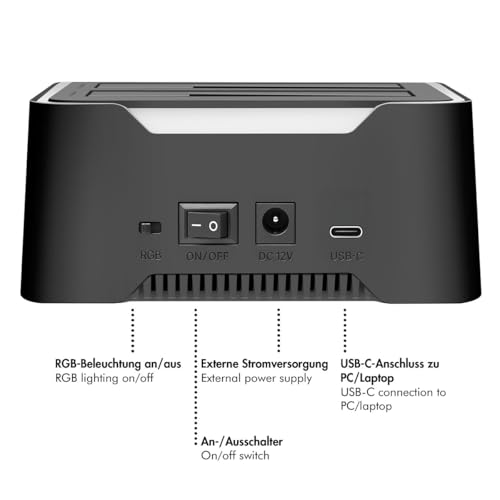Estación de acoplamiento LogiLink dual USB-C para discos duros de 2.5 y 3.5 pulgadas con clonación 4