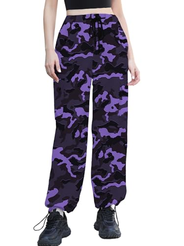Image of Cromoncent Cargo Pants Girls & Women Parachute Pants Y2K Baggy Rave Clothes Waterproof with Pockets, 6 Years - 3XL