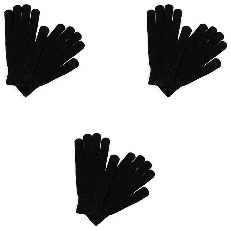 Winter Warm Thermal Woolen Gloves Combo For Men & Women | Reusable Washable Woolen Knitted Hand Gloves Free Size | Unisex Adult Size | 3 Pair | Black-image-36