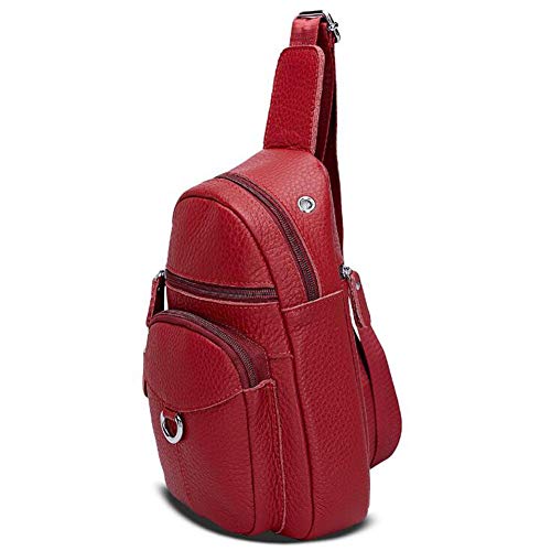 DcSpring Bolso Cruzado Hombre Pequeñas Piel Genuino Bolso de Mujer Cuero Mochila de Bandolera Impermeable Mochila de Pecho Vintage para Viaje Motocicleta Senderismo Deportes Camping (Rojo)