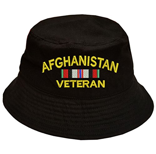 Military Afghanistan Veteran 100% Cotton Black Bucket Cap Hat
