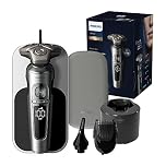 Philips Rasoir électrique Series 9000 Prestige, chrome brillant, système de rasage Lift & Cut, technologie SkinIQ, styler la barbe, tondre le nez, socle de recharge Qi, (modèle SP9885/35)