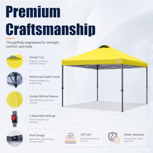 Image of MASTERCANOPY 10x10 Durable Pop Up Canopy Tent with Roller Bag, Yellow