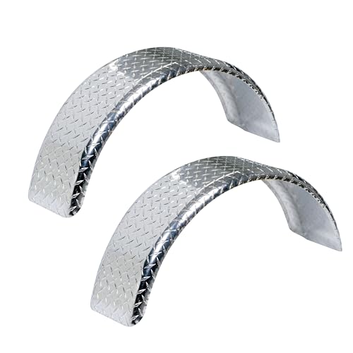Tie Down Trailer Fenders Single Axle Diamond Plated Made in USA Aluminum Trailer Fender for 13-16 Wheels 31.48 L x 8 W x 13.12 H (2 Fenders)