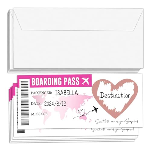 5 sets Regalo de viaje Tarjeta Rasca Sorpresa Voucher de viaje Regalo para viajeros, regalo romántico, regalo para San Valentín Billete de avión, tarjeta de embarque Tarjeta Rasca, rasca y gana