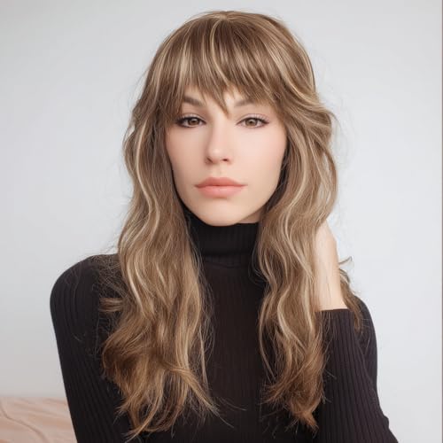 SeclitWu 80s 90s Retro Light Brown with Highlight Mullet Wigs