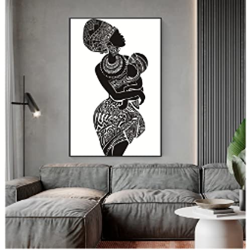 Toile femme africaine avec bébé art mural moderne affiche grand format 80x110cm