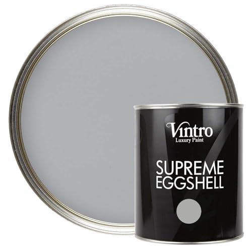 Vintro Paint | Mid Grey Eggshell Paint | for Walls | Wood | Trim | Satin Furniture Paint | Interior & Exterior Use. 1 Litre (Lincoln Grey)