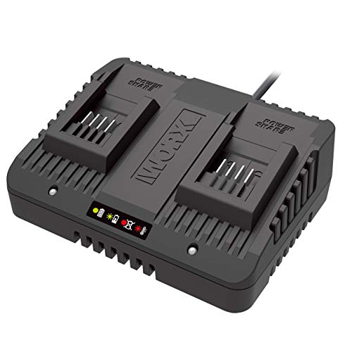 WORX WA3772 Cargador Doble 20V Máx. | PowerShare | Carga simultánea de 2 baterías 20V | 2 Modos de Carga | para Todas Las baterías PowerShare | Protección contra sobrecarga