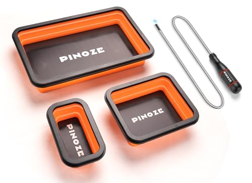 PINOZE Collapsible Magnetic Parts Organizer Trays & 12" Flexible Magnetic