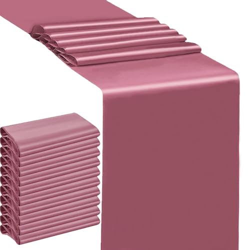 SINSSOWL 10 Pack Wedding Dusty Rose Table Runners 12 X 108 Inches Satin Mauve Table Runner for Party Birthday Banquet Bridal Shower Conference Dining Room Table Decorations - Dusty Rose/Mauve